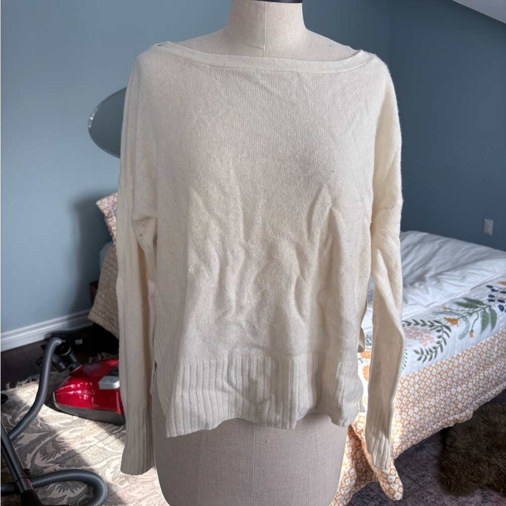 Anthropologie Cream Boat Neck Cashmere Sweater